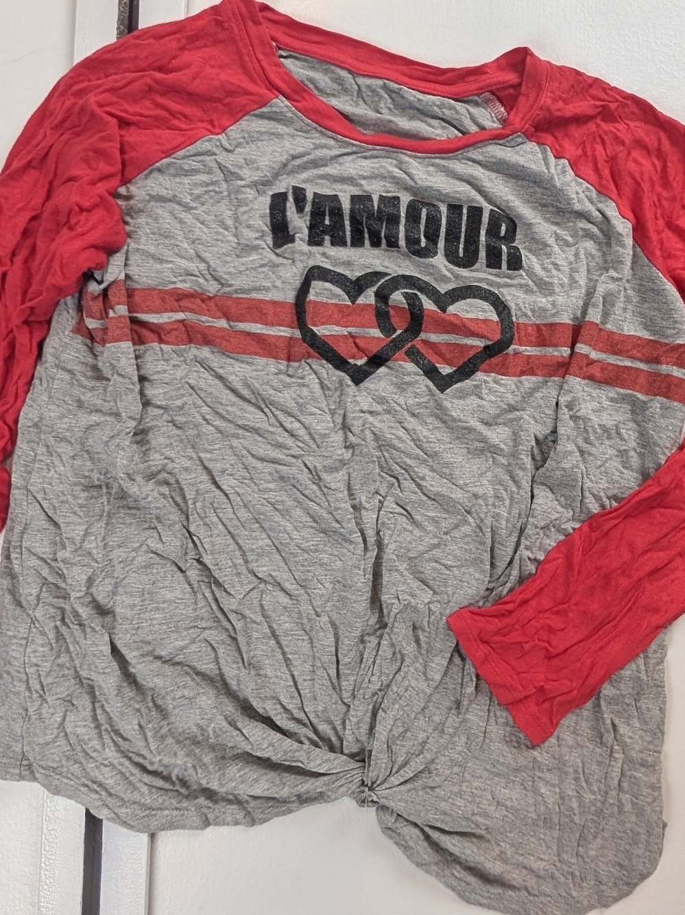 Girls' Gray & Red 'L'AMOUR' Raglan Long-Sleeve Shirt
